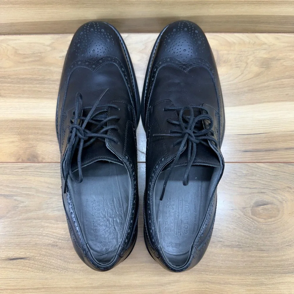 Sperry Gold Cup Wingtip Oxford Mens 14 M Black Leather Comfort Business Casual